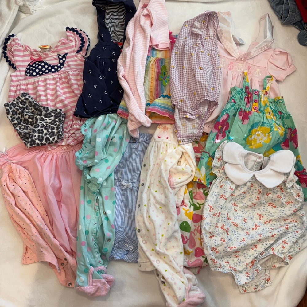 Set of 15 Baby Girls Mixed Brands Clothing Bundle Size 9M Onesie Dress Top Pant